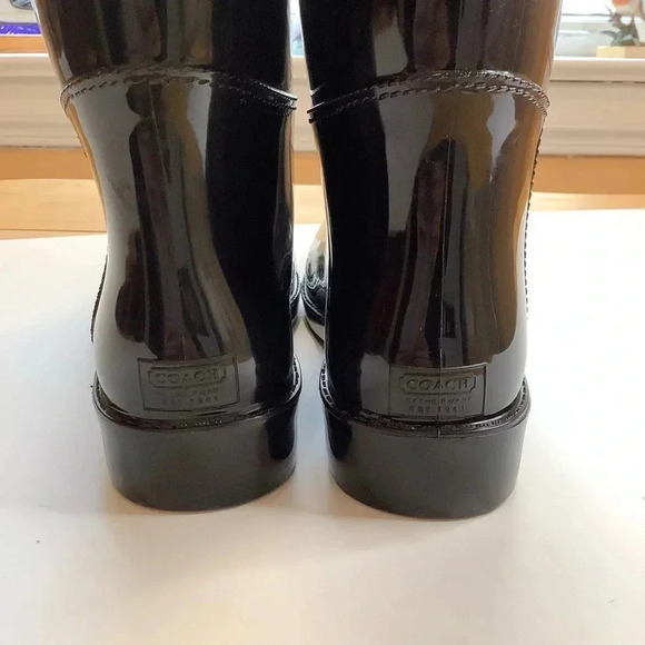 COACH Authentic Black Knee High Rainboots Size 10 - Picture 7 of 14